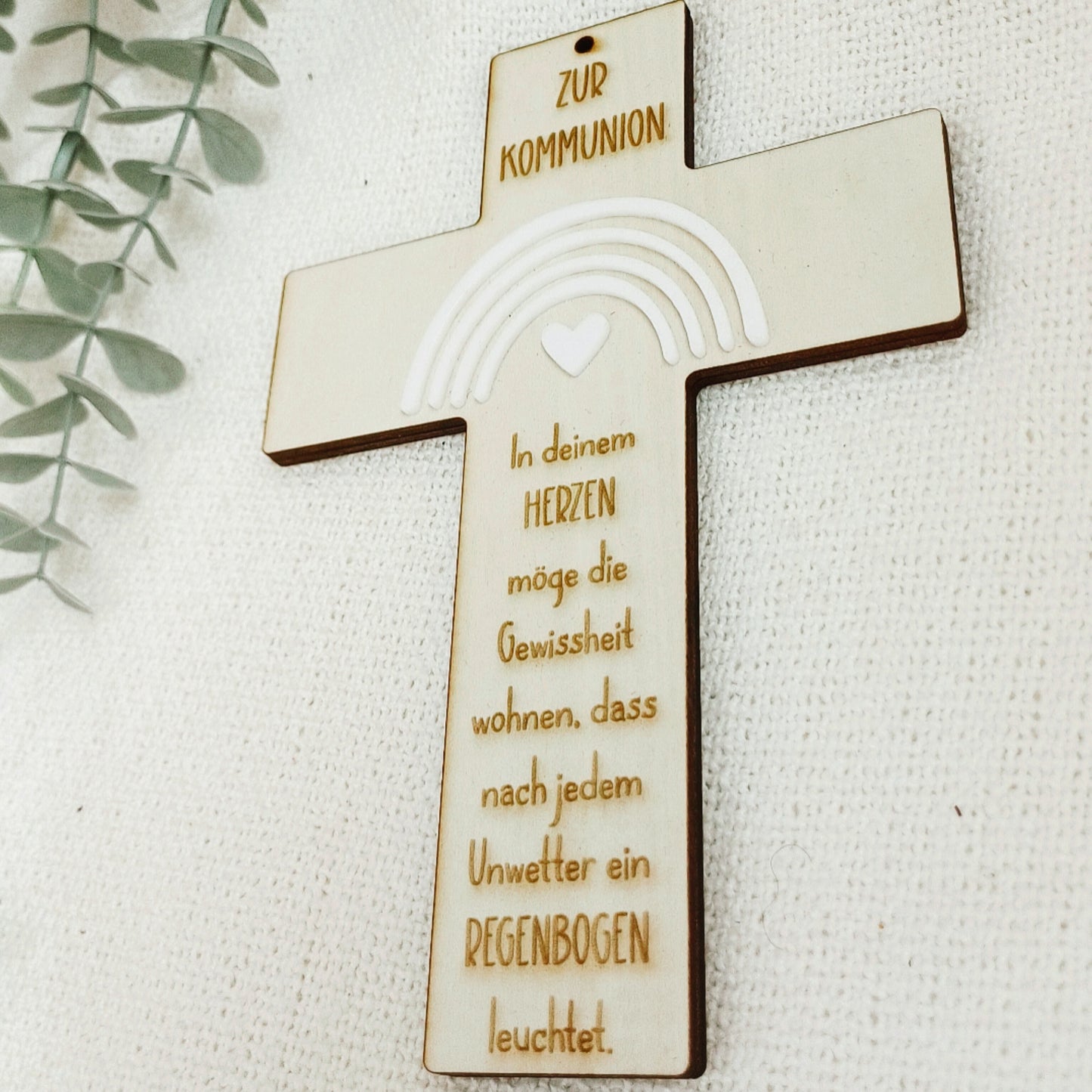 Erstkommunionkreuz "RAINBOW" weiß