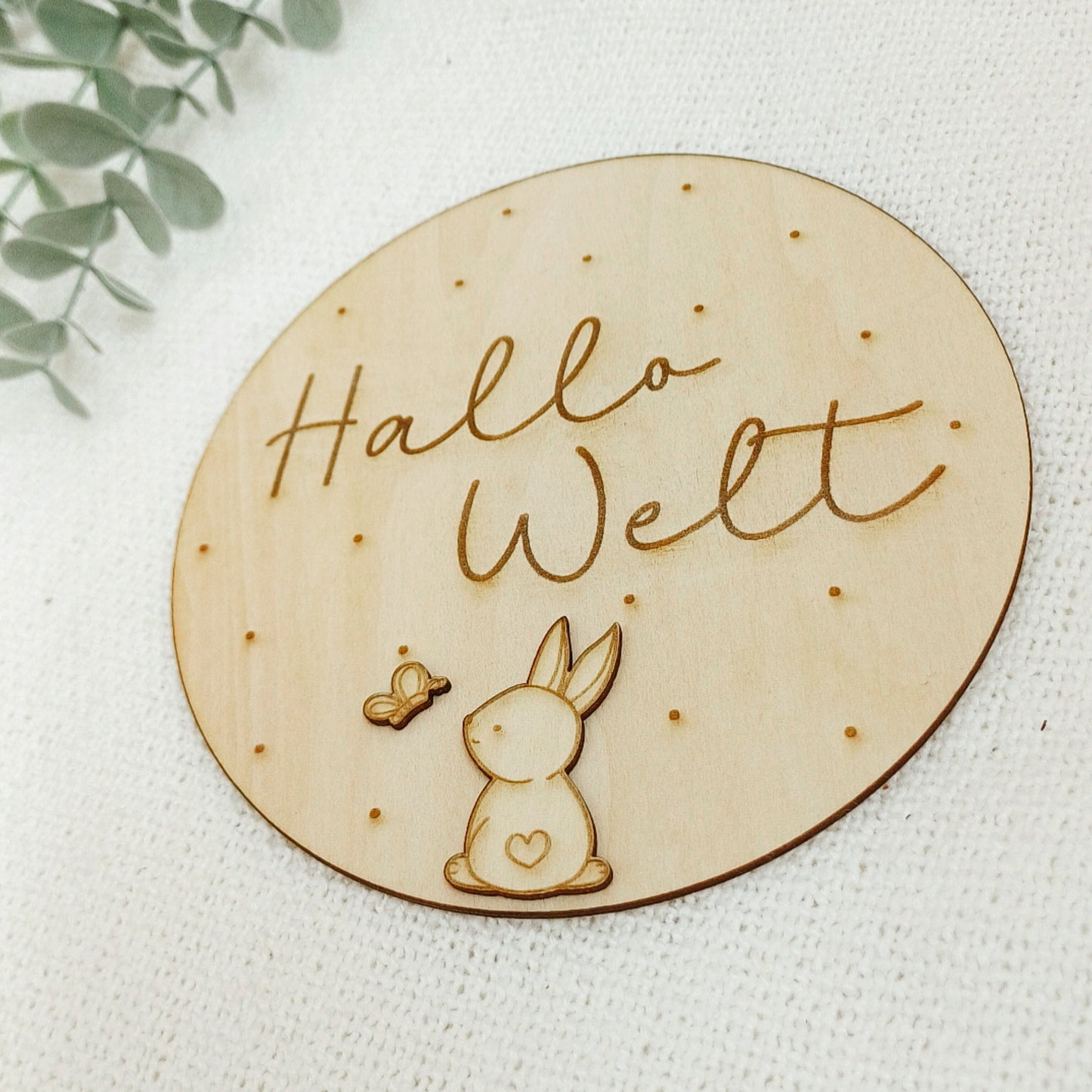 Holzschild "Hallo Welt"