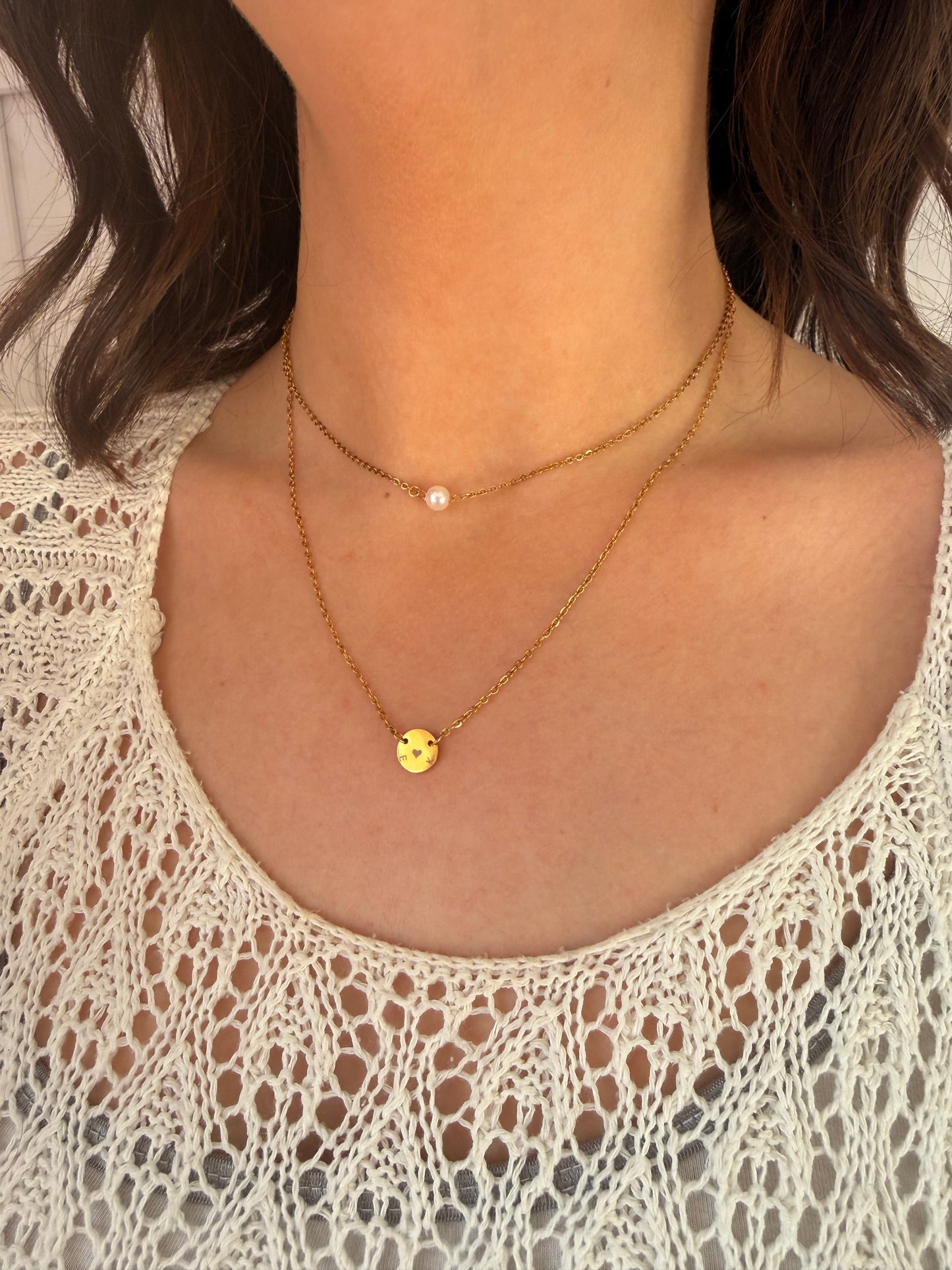 Doppelte Halskette „Perle & Coin“