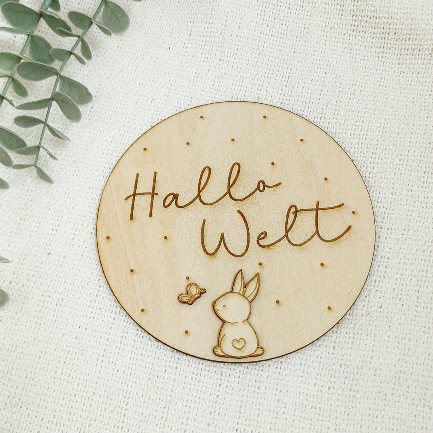 Holzschild "Hallo Welt"