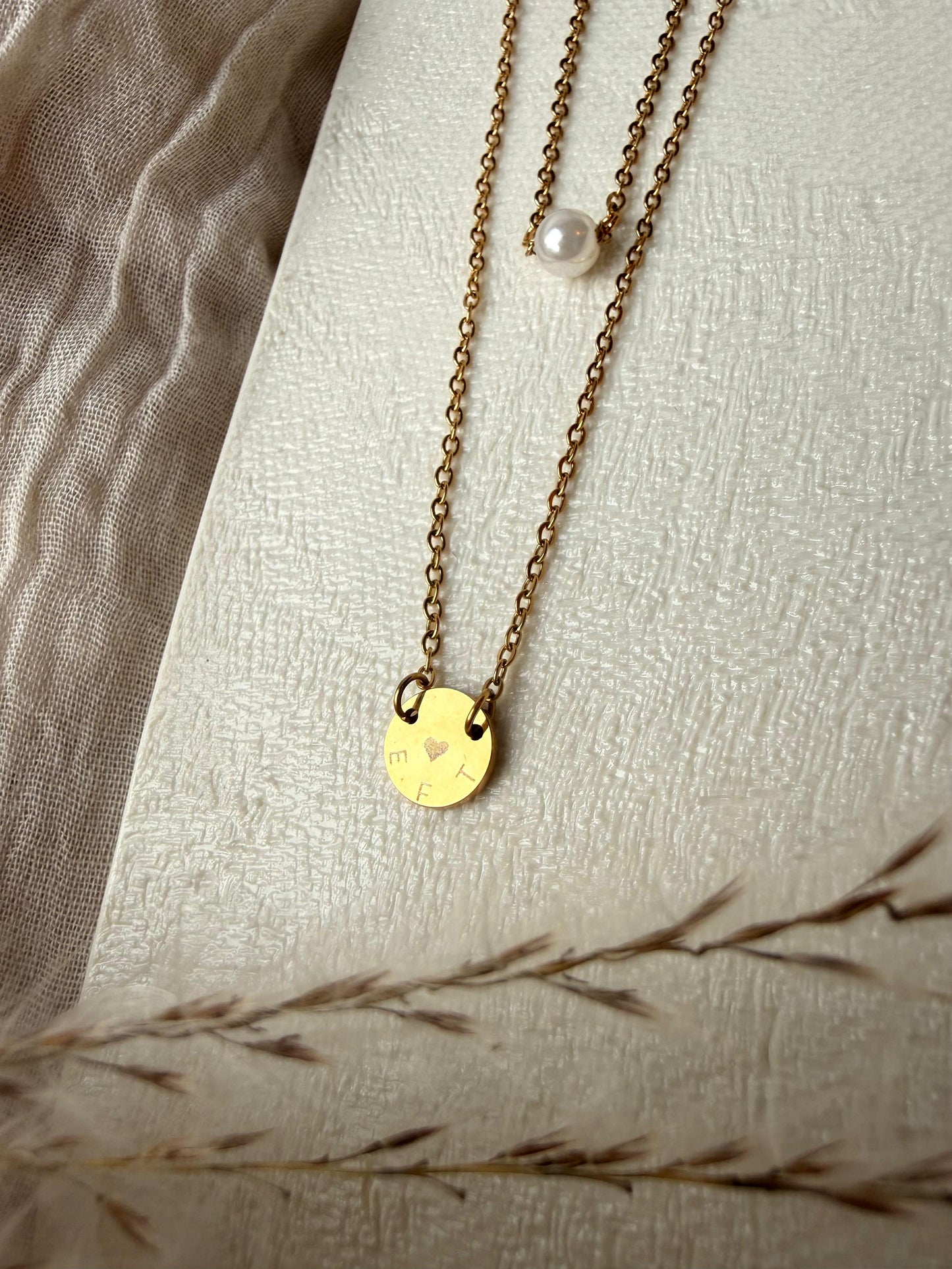 Doppelte Halskette „Perle & Coin“