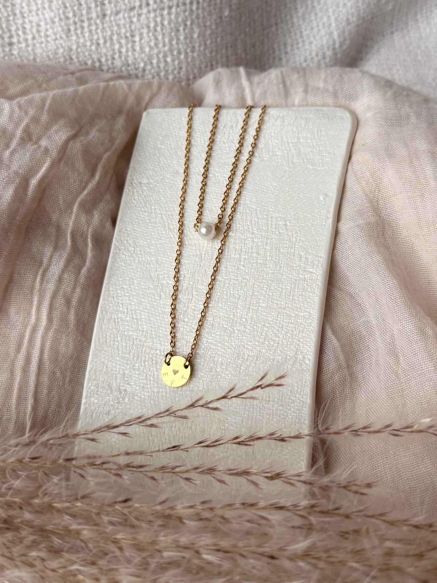 Doppelte Halskette „Perle & Coin“