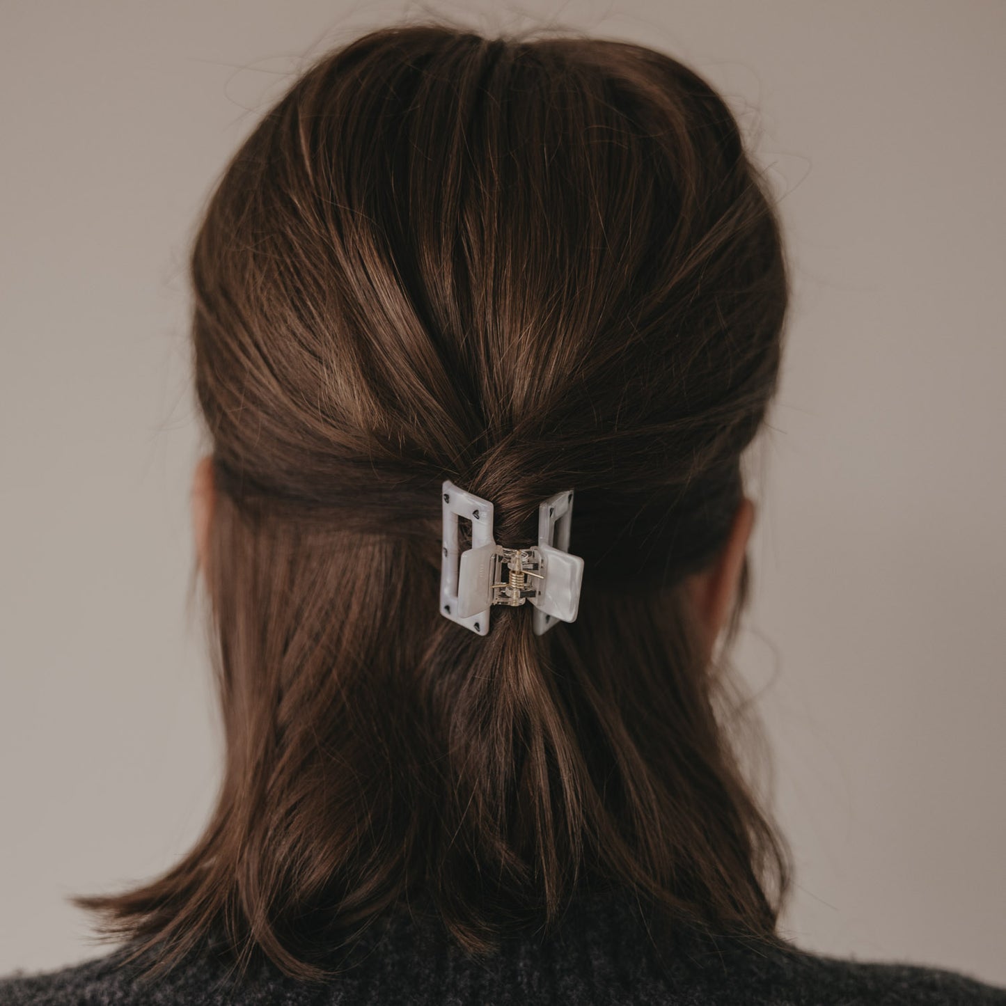 Haarspange eckig klein "Herzen" schwarz Pearl