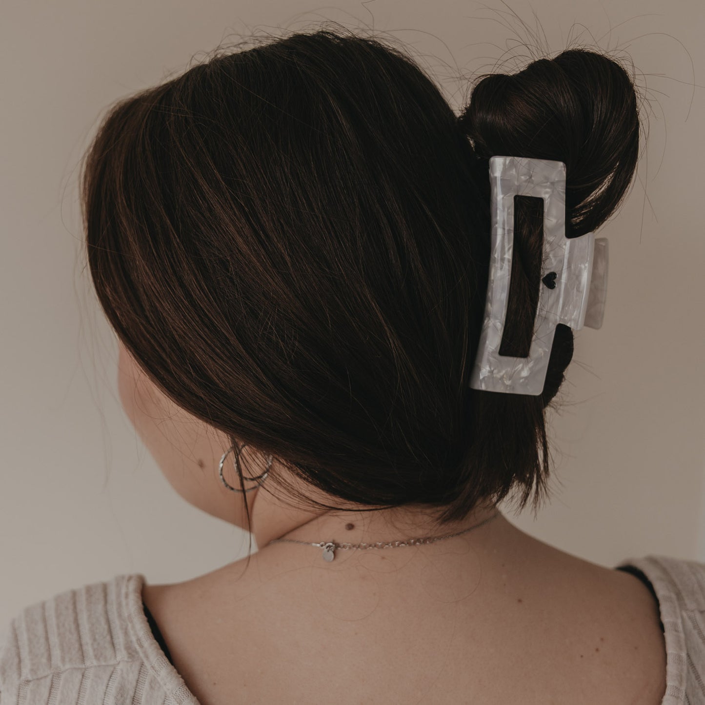 Haarspange eckig Maxi "Herz" schwarz Pearl