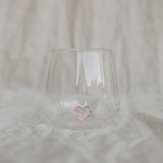 Trinkglas Herzfigur Rosa